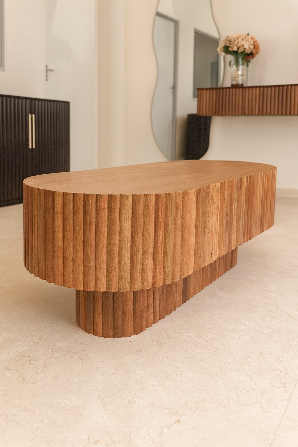 The Ribbed Edge – Handcrafted Natural Wood Coffee Table