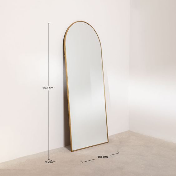 Standing Arch-shaped Mirror with a gold frame