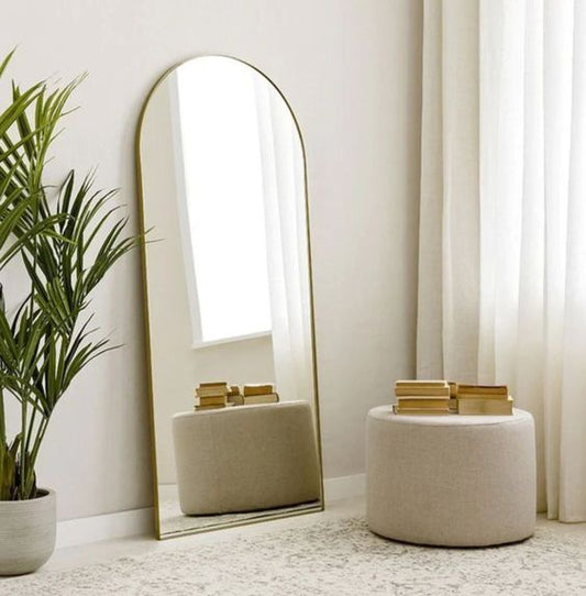 Standing Arch-shaped Mirror with a gold frame