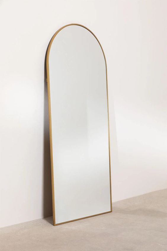 Standing Arch-shaped Mirror with a gold frame